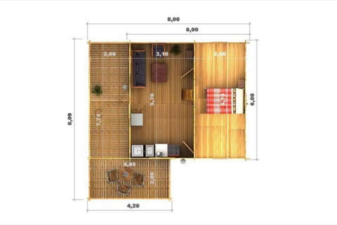 Domek | Sylwia 600 x 600 cm + Taras 200 x 600 cm i 200 x 500 cm Domek | Sylwia 600 x 600 cm + Taras 200 x 600 cm i 200 x 500 cm