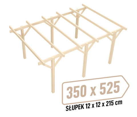 Wiata | KVH Sucha Premium - 350 x 525 cm - słupki 12x12x215 cm garażowa wolnostojąca - zastrzał prosty Wiata | KVH Sucha Premium - 350 x 525 cm - słupki 12x12x215 cm garażowa wolnostojąca - zastrzał prosty